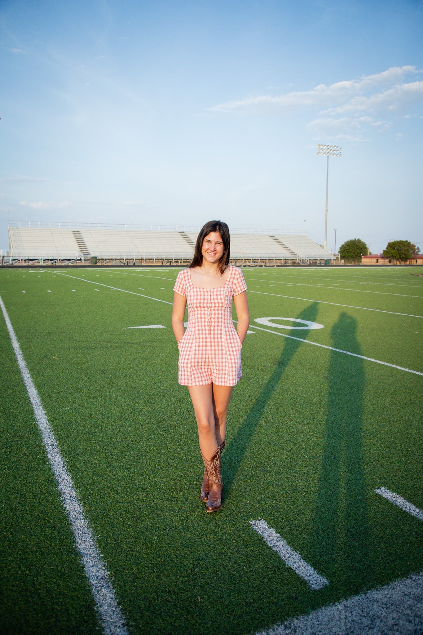 Sideline Plaid Button Down Romper - Coral