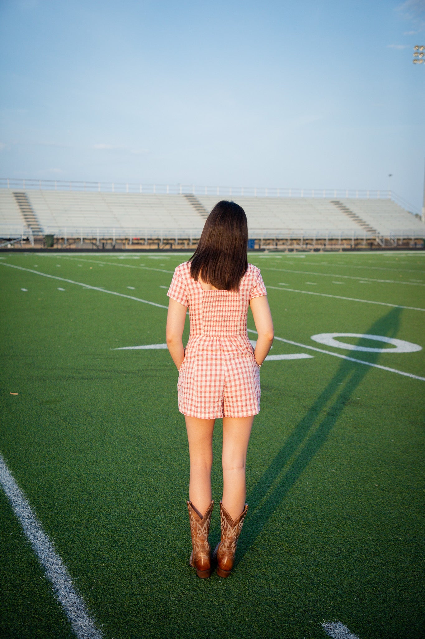 Sideline Plaid Button Down Romper - Coral