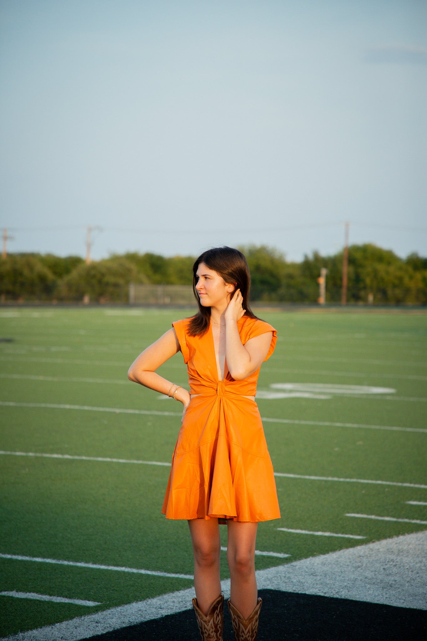 Stadium Faux Leather Cut-Out Dress - Orange