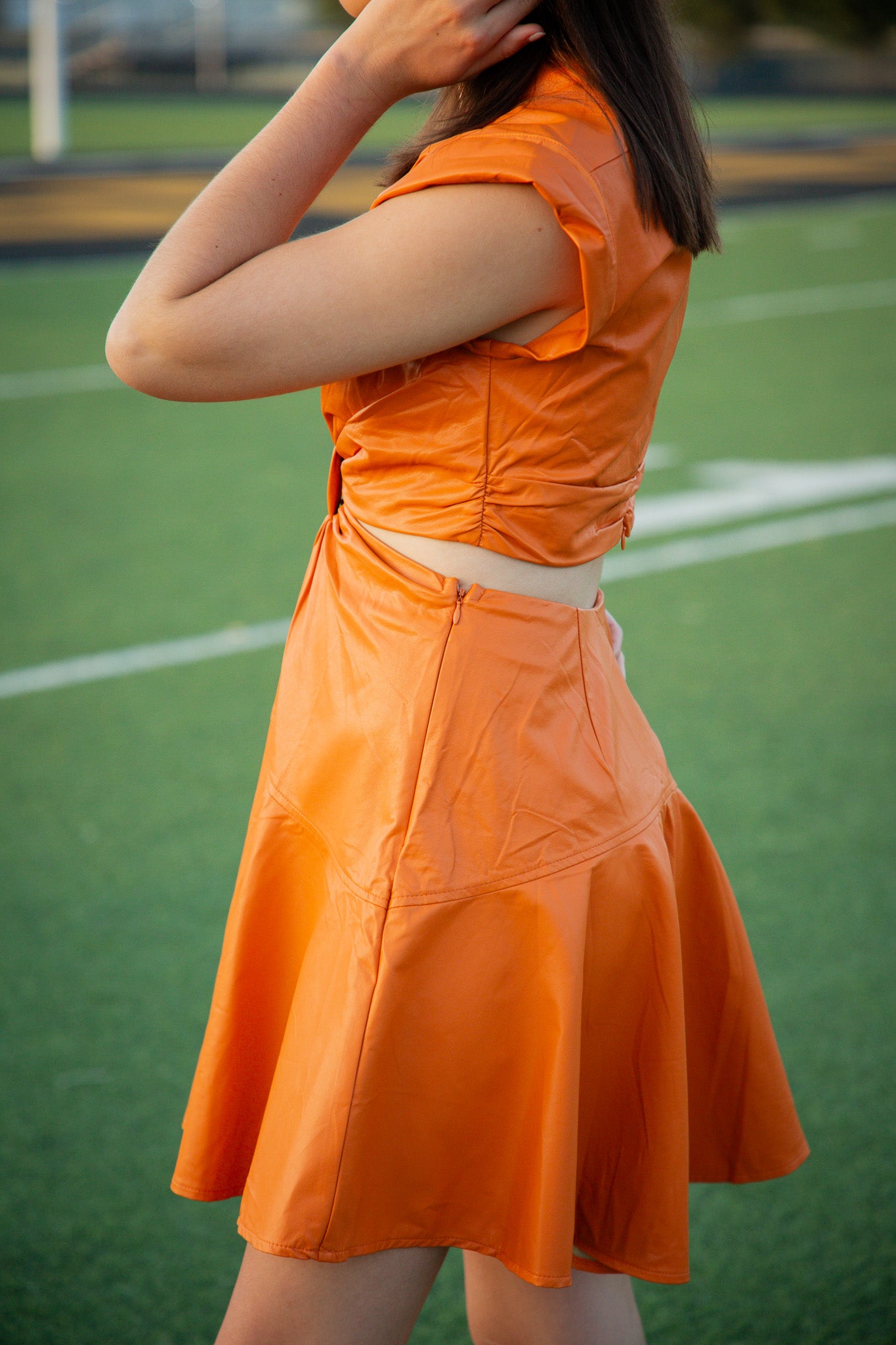 Stadium Faux Leather Cut-Out Dress - Orange