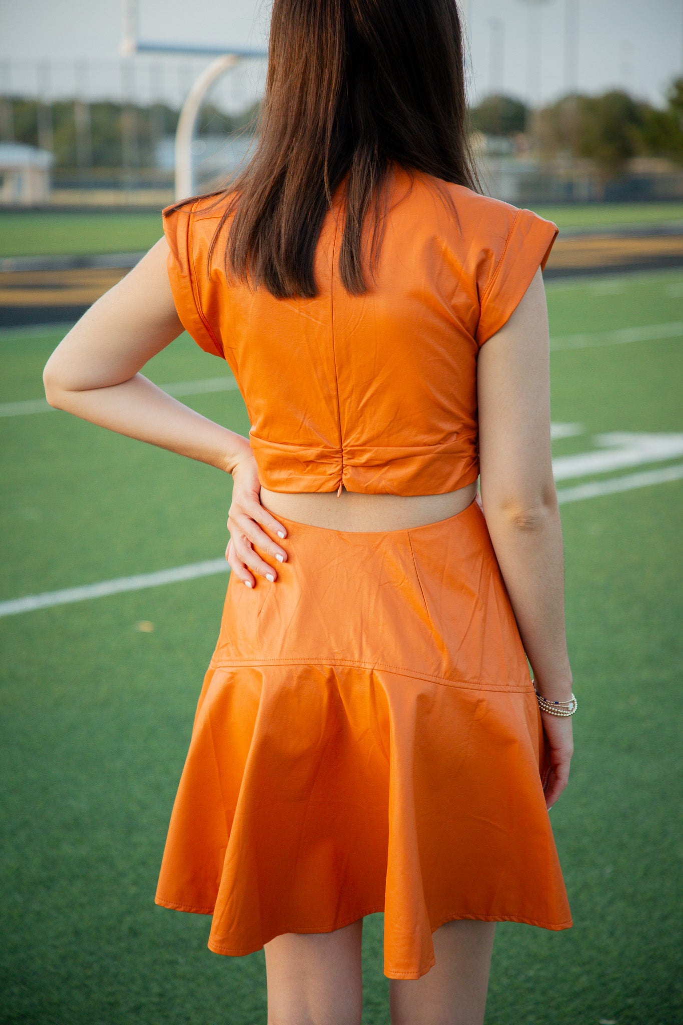 Stadium Faux Leather Cut-Out Dress - Orange