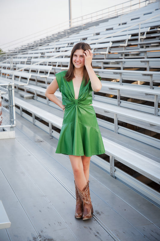 Stadium Faux Leather Cut-Out Dress - Green