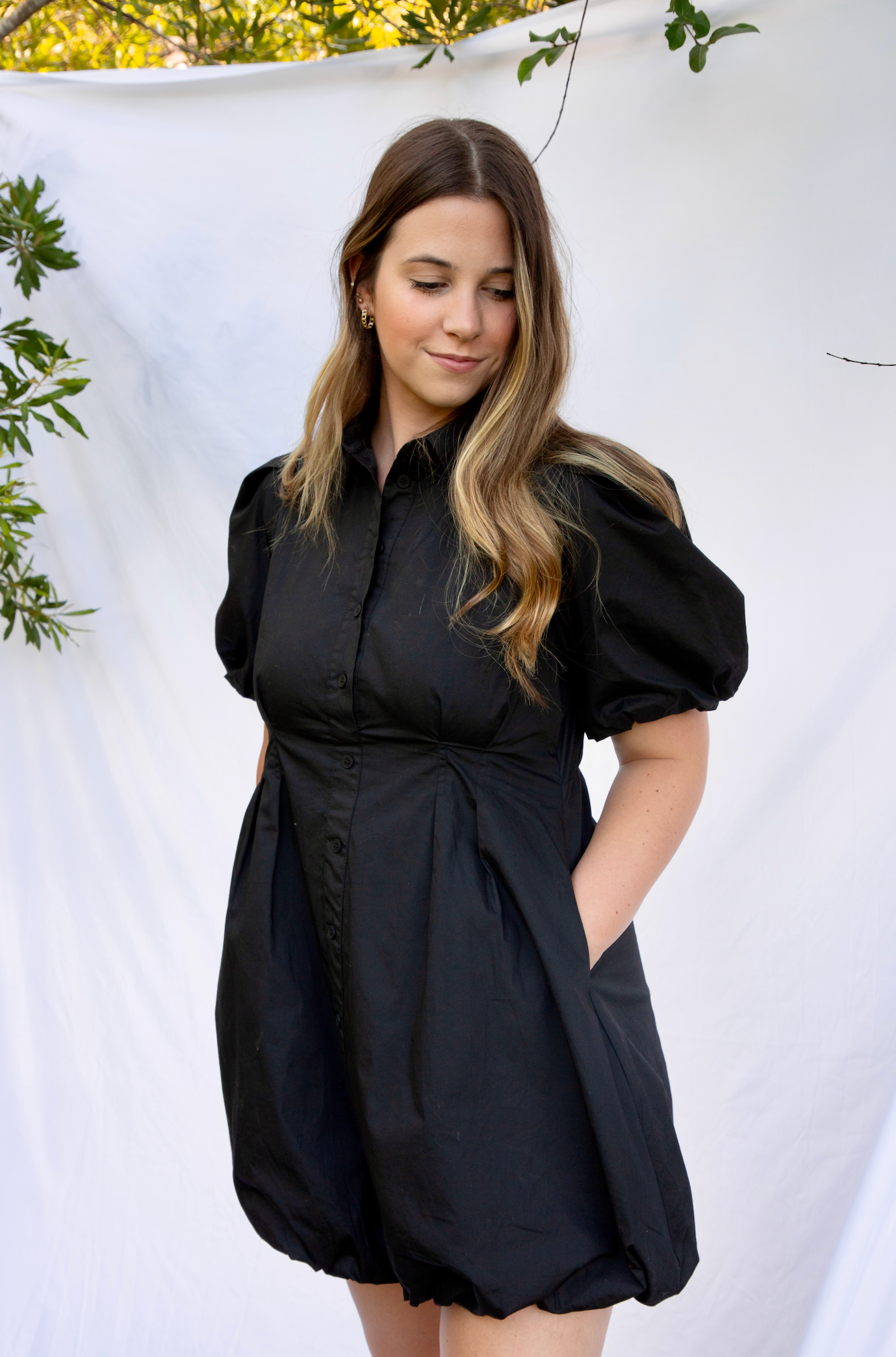 Brooke Bubble Hem Shirt Dress - Black