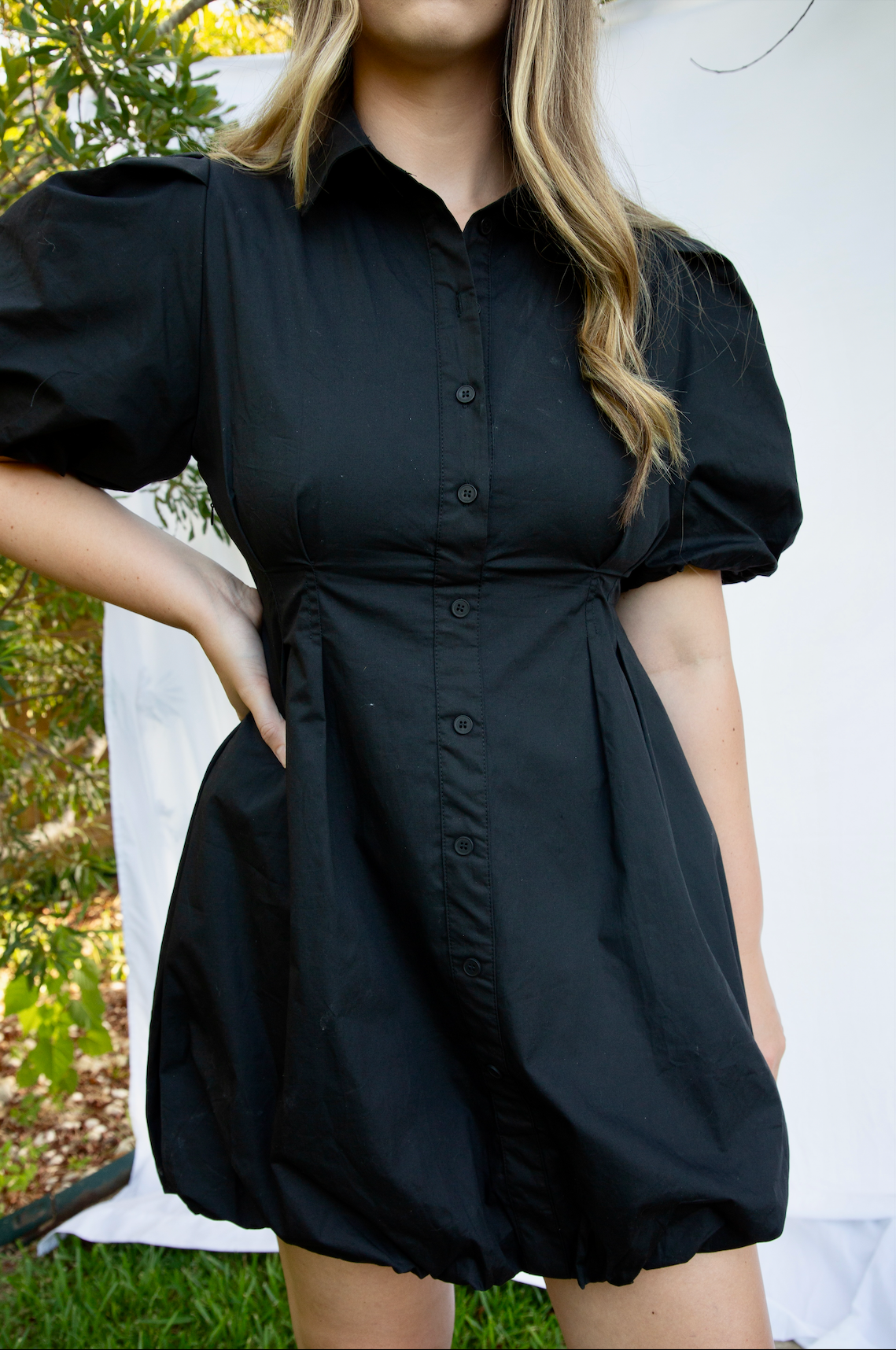 Brooke Bubble Hem Shirt Dress - Black