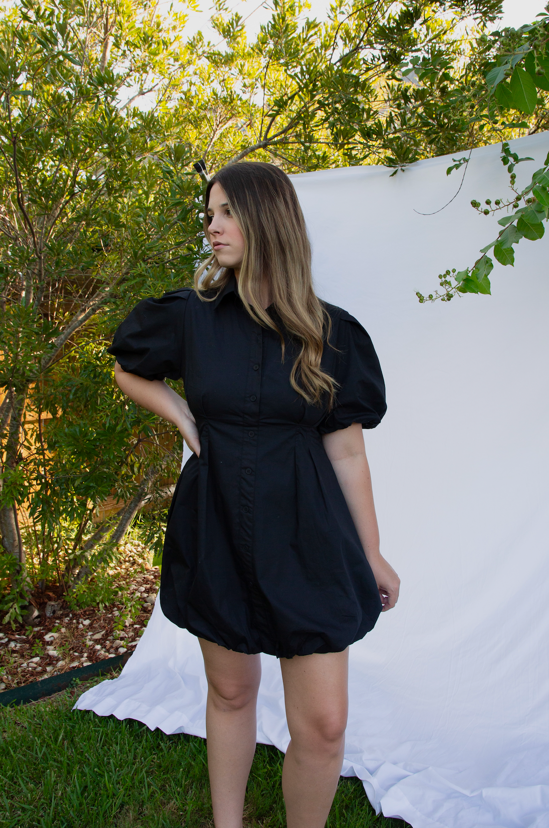 Brooke Bubble Hem Shirt Dress - Black