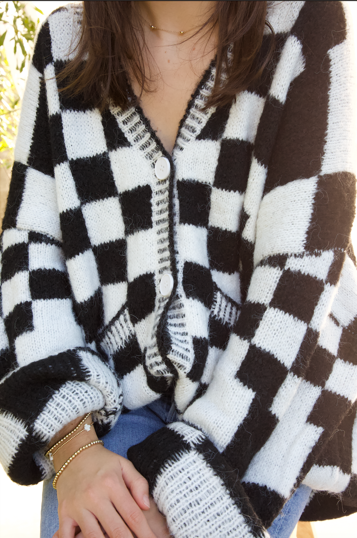 Brooklyn Checkered Oversized Sweater Cardigan