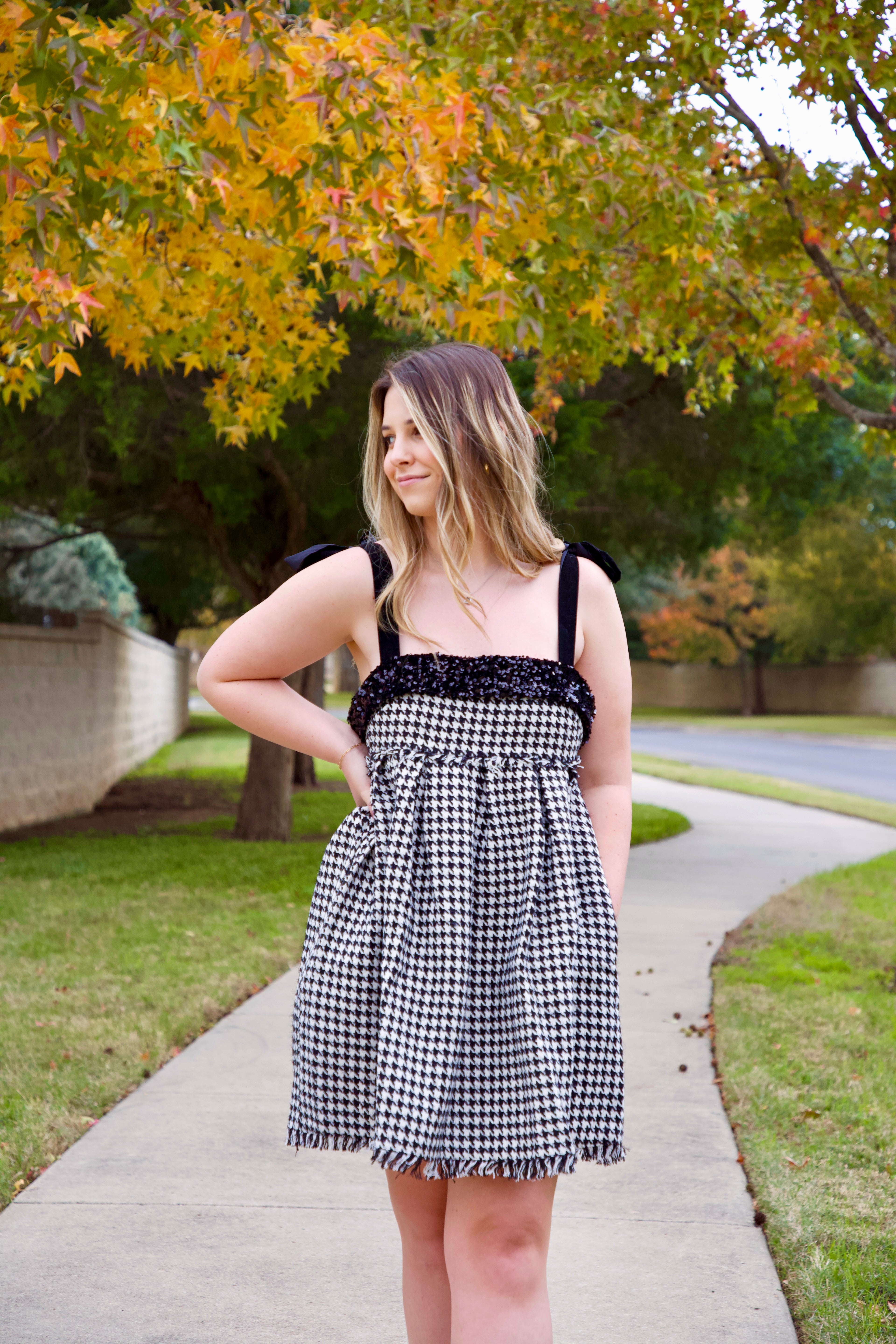 Serena Houndstooth Tweed Mini Dress